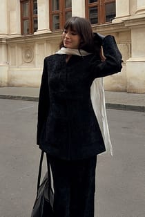 Fitted High Collar Chenille Blazer