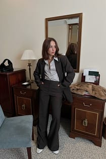 Wide Herringbone Suiting Trousers
