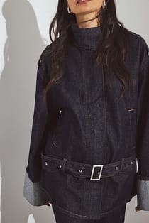 High Neck Fold Up Detail Denim Jacket