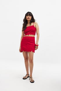 Linen Blend Anglaise Detail Mini Skirt