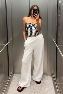 Structured Flowy Elastic Waist Pants