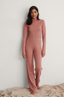 Pantalon À Taille Haute En Maille Côtelée