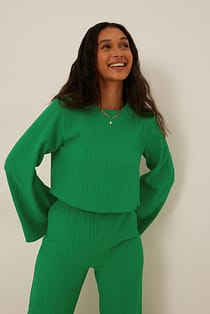 Pleated Trumpet Sleeve Blouse