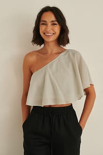 Linen Blend One Shoulder Top