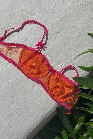 Pink/Orange Gestickter BH