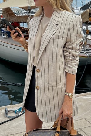 Grey/Beige Stripe Oversized Blazer