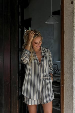 Grey Blue Stripe Oversized Viscose Shirt