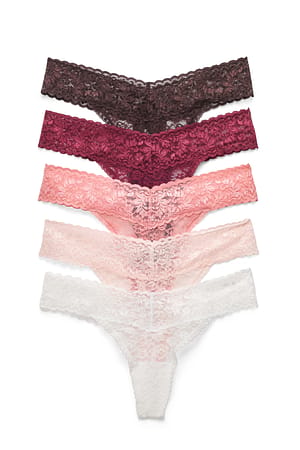 Wine Red 5er-Pack Spitzenband-Tanga