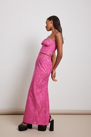Pink Fringe Detailed Maxi Skirt