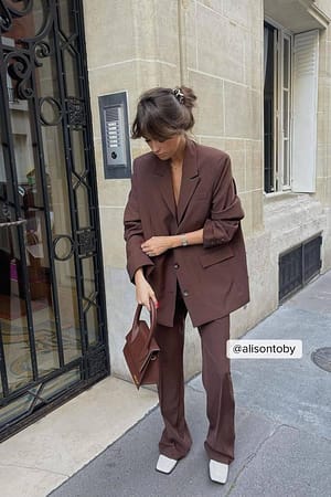 Brown Pantalón de traje entallado reciclado