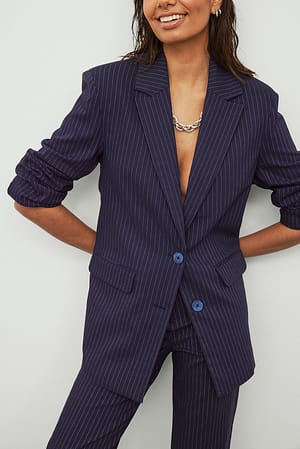 Blue/White Stripe Blazer mit Schulterpolstern