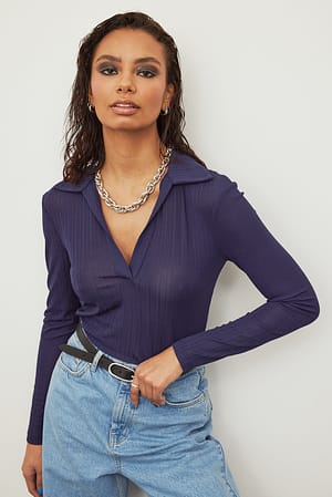 Dark Blue Strukturerad jerseytopp
