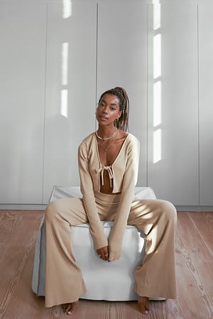 Beige/Brown Ribbestrikkede bukser