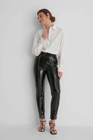 Black Patent Zipper Pants