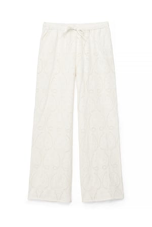 White Anglaise Detail Loose Pants