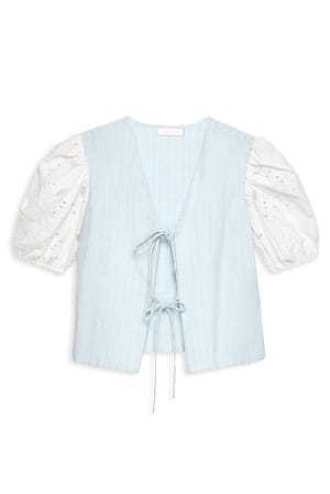 Blue Stripe Anglaise Tie Detail Top