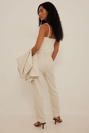 Beige Ankle Length Suit Pants
