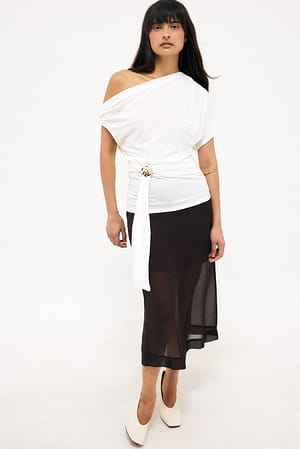 White Asymmetric Buckle Jersey Top