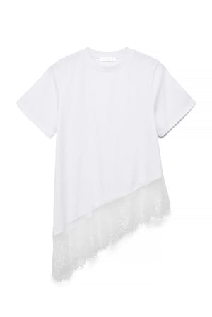 White Asymmetric Lace T-shirt