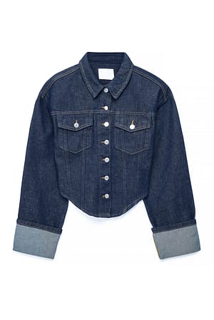 Dark Blue Kort denimjakke med asymmetrisk kant