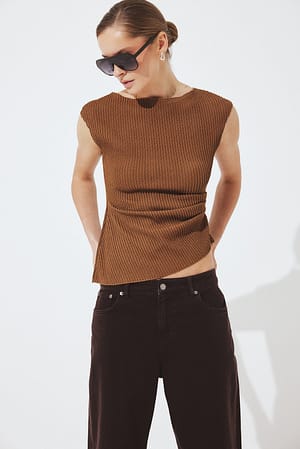 Brown Asymmetric Hem Structured Top