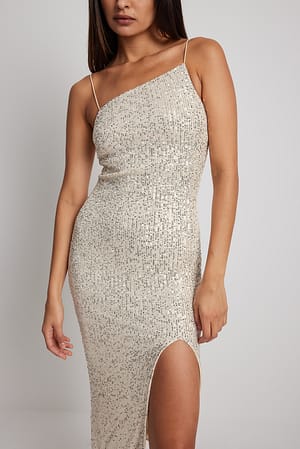 Beige Asymmetrisk kjole med pailletter