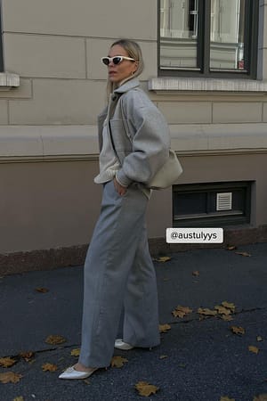 Grey Wollmischung Übergroße Kurze Jacke