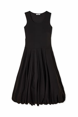 Black Balloon Skirt Midi Dress
