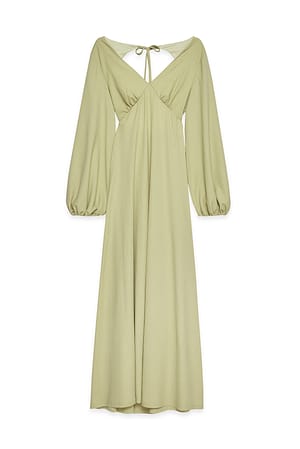 Light Green Maxiklänning med ballongärmar och öppen rygg