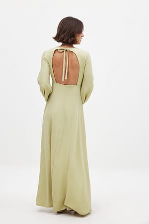 Light Green Balloon Sleeve Open Back Maxi Dress