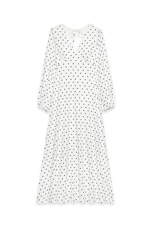 Black/White dots Balloon Sleeve Open Back Maxi Dress
