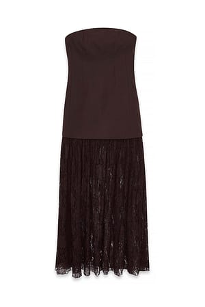 Brown bandeau Skaterkleid aus Spitze