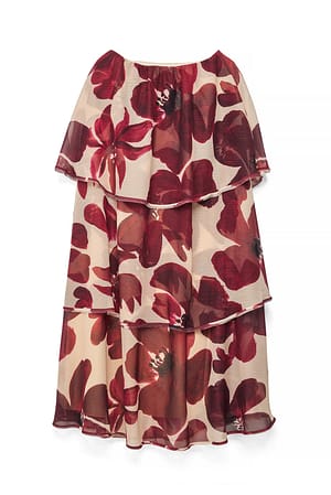 Abstract Floral Bandeau-maxikjole med volum og lag