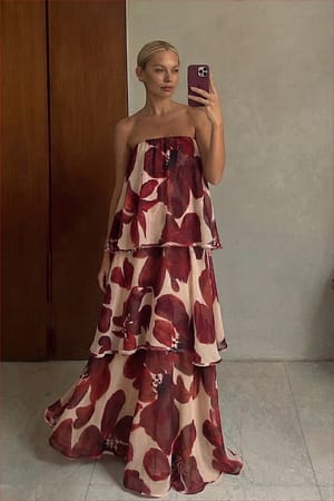 Abstract Floral Robe longue bandeau superposée