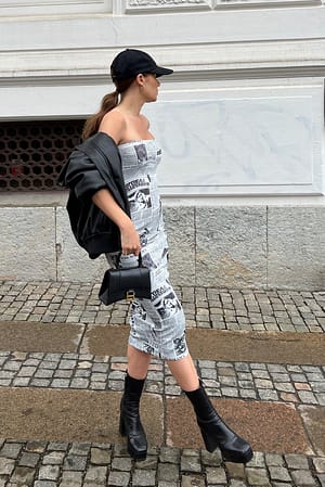 Print Bandeau Midi Dress