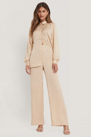 Beige Crinkled Suit Pants