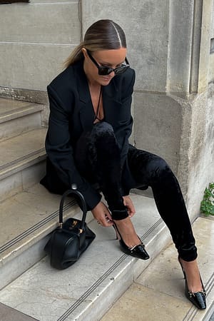 Black Leggings i sammet med bältedetalj
