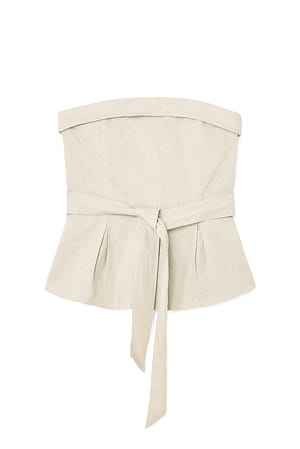 Beige Belted Fold Detail Top