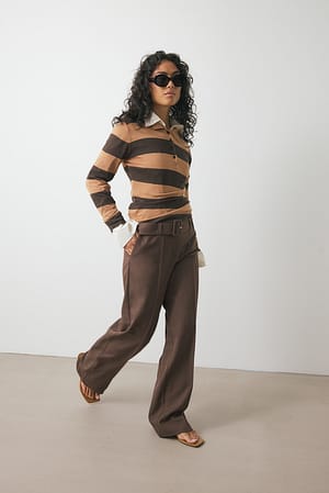Dark Brown Belted Mid Waist Suitpants