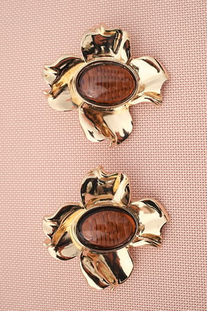 Gold Boucles d'oreilles avec grosse pierre fleur