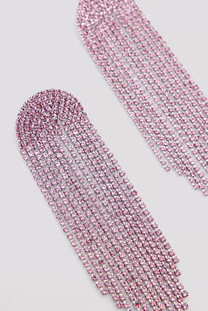 Pink Big Long Strass Earrings