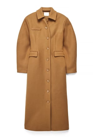 Light Brown Big Shoulder Wool Blend Coat
