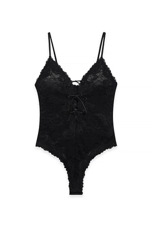 Black Bodysuit mit Schleifendetail