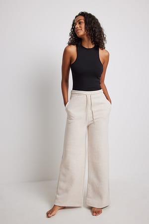 Beige Melange Gebürstete Sweatpants mit geradem Bein
