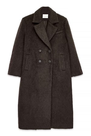 Dark Taupe gerader Mantel aus gebürsteter Wollmischung