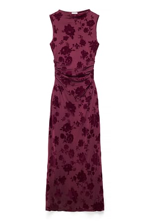 Burgundy Burn Out Funnel Neck Maxi Dress