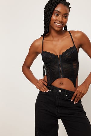 Black Corsé de encaje con forma de mariposa