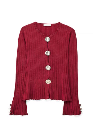 Burgundy Strikket cardigan med knapdetalje