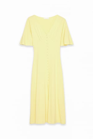 Light Yellow Midiklänning med knappdetalj