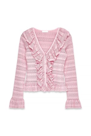 Pink Oberteil mit Rüschen und Knöpfen